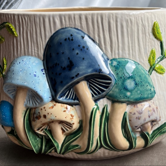 Ceramic Mushroom Planter with Blue/Green Accents - Picture 2 of 6